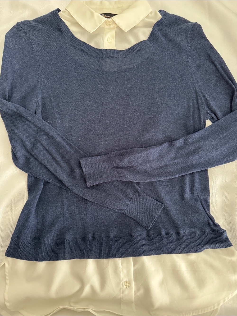Dalia Navy Blue Layered-Look Scoop Neck Sweater